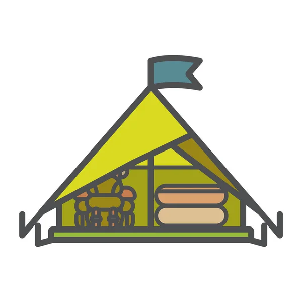 帐篷图标, 平面矢量插图孤立在白色背景。在露营、徒步旅行和徒步旅行时在森林里休息. — 图库矢量图片