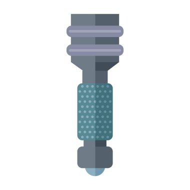 El feneri simgesi, meşale vektör düz illustarion beyaz arka plan üzerinde izole anahat olmadan. Açık havada, kamp, yürüyüş ve doğa yürüyüşü turizm, elektrik led ışık. Pocket versiyonu.