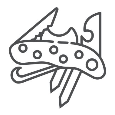 Multitool turizm çağdaş çizgi sanat için. Seyahat ve Turizm özniteliğidir. Zaman ve gezinti için orman donatım. Vektör çizim. Multitool