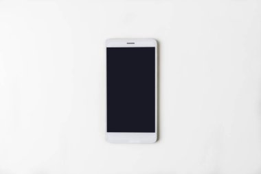Üstten Görünüm office çalışma alanı'nın. Kopya alanı ile beyaz Masası. Düz yatıyordu görünümü ile telefon merkezi tabloda. Yaratıcı tasarımcı kavramı.