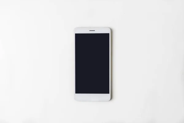 Üstten Görünüm office çalışma alanı'nın. Kopya alanı ile beyaz Masası. Düz yatıyordu görünümü ile telefon merkezi tabloda. Yaratıcı tasarımcı kavramı.