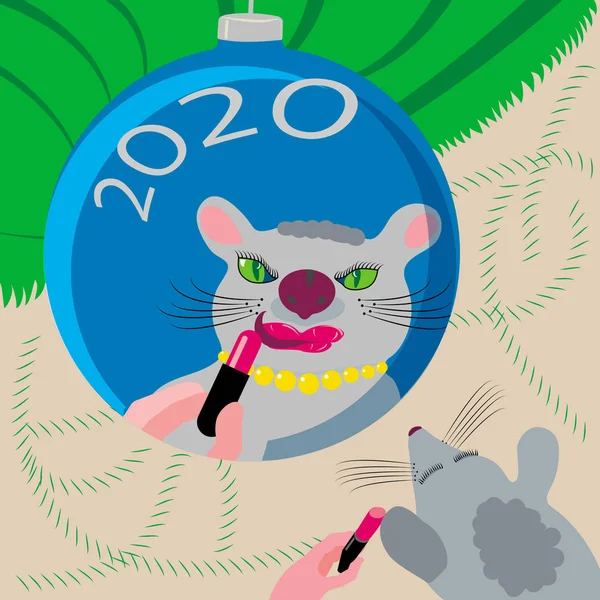 Bir sıçan yılbaşı partisine hazırlanmak için ayna olarak Noel topunu kullanır.