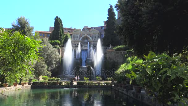 Fiskdammar och Neptunus, naturskön utsikt i Villa d'Este, Tivoli fontän — Stockvideo