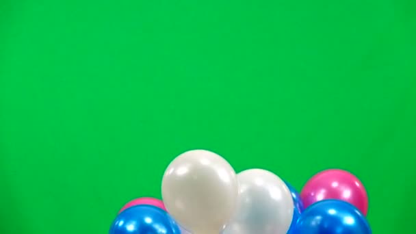 Barevné Balóny Létat Nahoru Zelené Obrazovce — Stock video