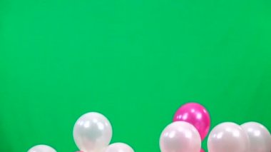 ağır çekim beyaz ve pembe balonlar yeşil ekranda sinek