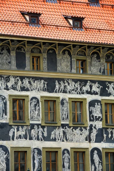 2015-06-08. Fragment of an old building with graphics. Prague. — Stock Photo, Image