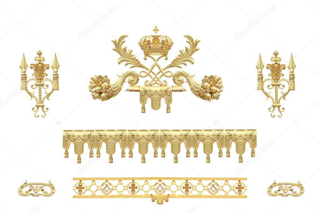 Isolated golden details of the castle of Versailles. France