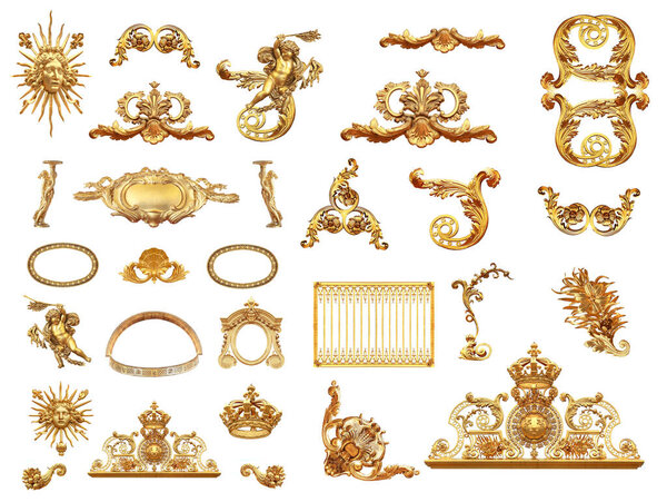 Золотая изолированная деталь забора Версальского дворца. Франция
