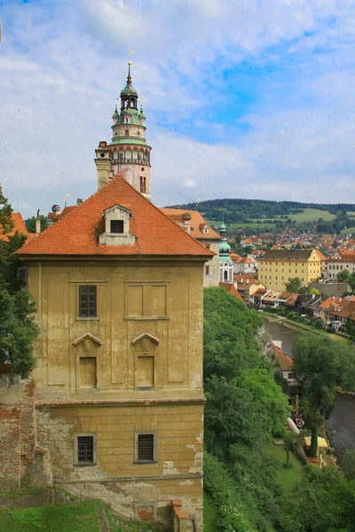 Pohled Slavnou Kulatou Věž Historickém Městě Český Krumlov Unesco Česká — Stock fotografie