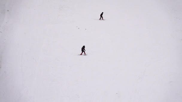 Αργή Κίνηση Downhill Σκι Χειμώνα — Αρχείο Βίντεο