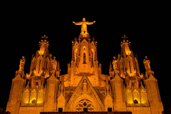 Fragmento Templo Sagrado Coração Jesus Noite Monte Tibidabo Barcelona Catalunha — Fotografia de Stock
