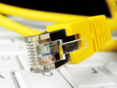 Ethernet kablosu beyaz dizüstü bilgisayarda