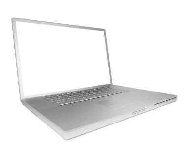 Gümüş dizüstü, üzerinde beyaz izole