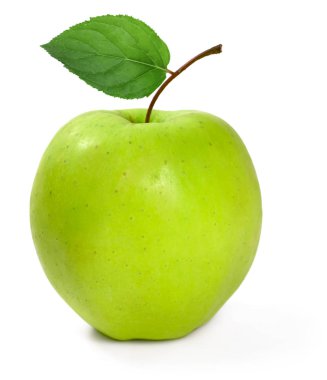 Fresh green apple with leaf, isolated on white clipart