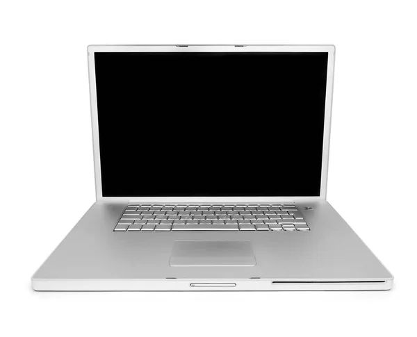 Zilveren laptop, geïsoleerd op wit — Stockfoto