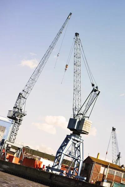 Harbor kranar i solnedgången — Stockfoto