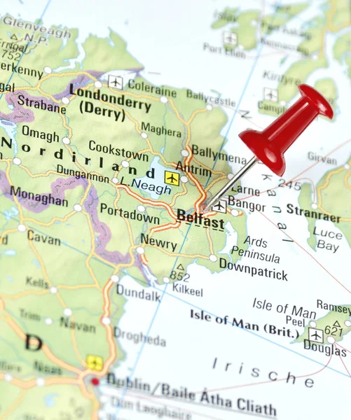 Northern Ireland with pin set on Belfast
