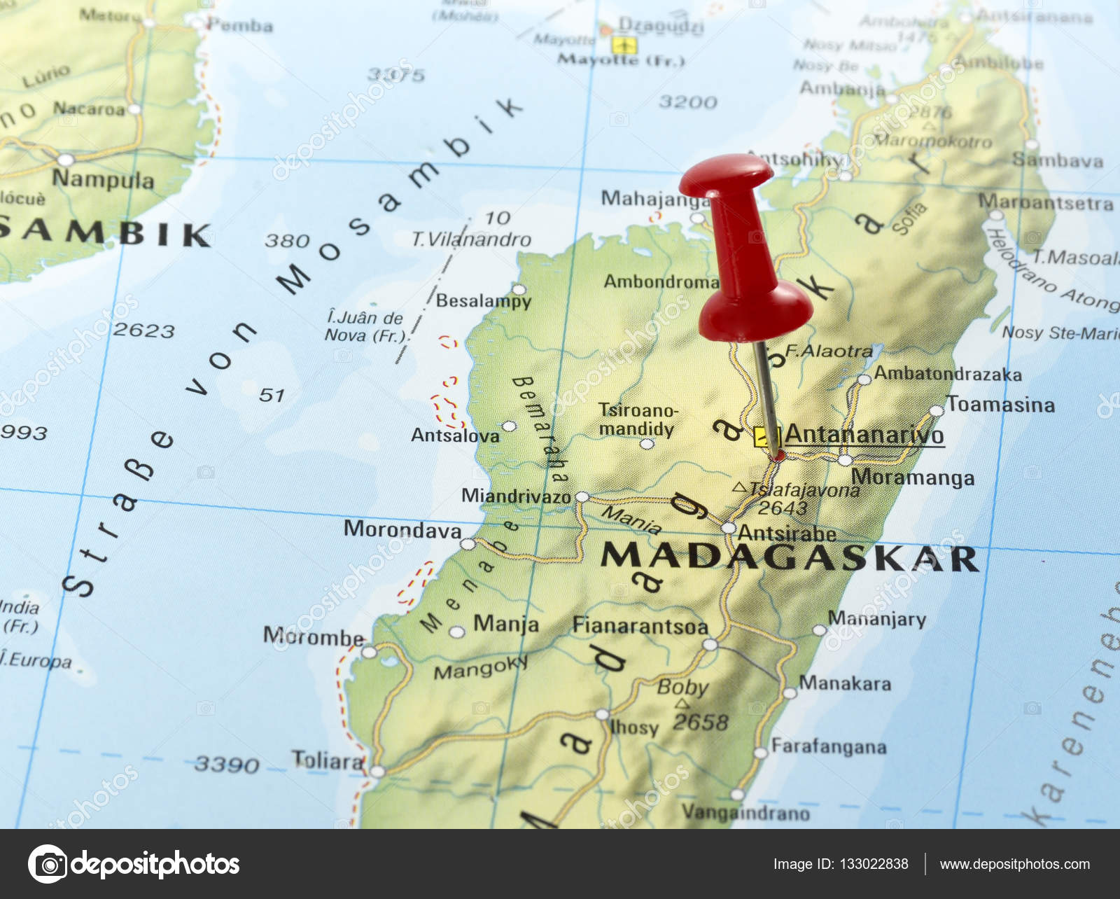 Madagáscar com pino fixado em Antananarivo — Stock Photo © Eivaisla