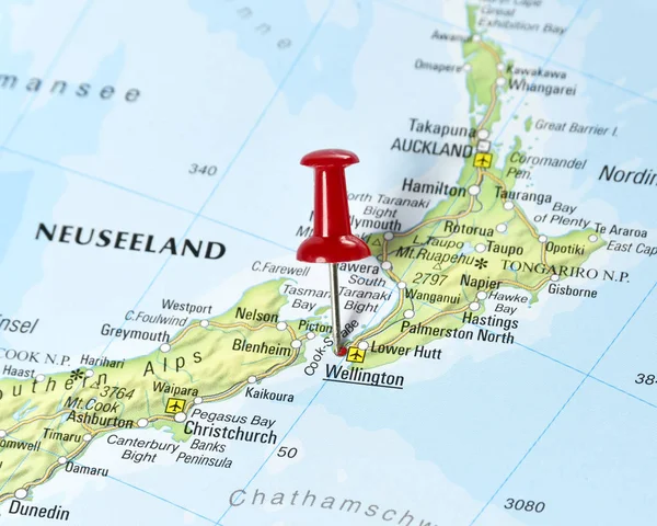Нової Зеландії з pin на Веллінгтон — стокове фото