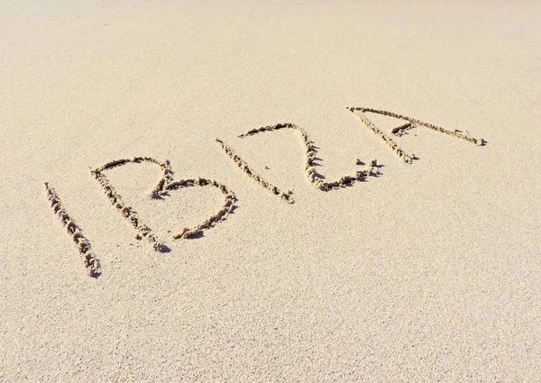 Ibiza drawing or text writing on the beach — Stock Photo, Image