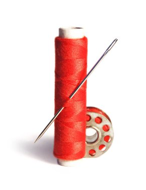 Dikiş bobin veya dikiş biriktiricileri kırmızı boyalı