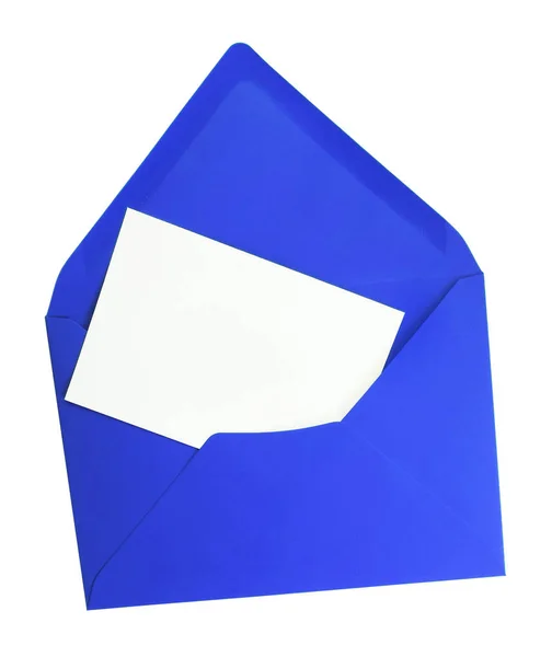 Sobre azul con tarjeta de felicitación en blanco —  Fotos de Stock