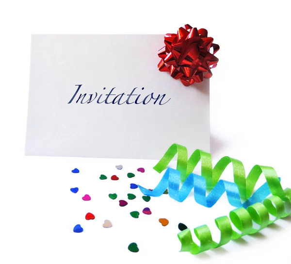 Carte d'invitation avec arc et décoration de la pièce — Photo