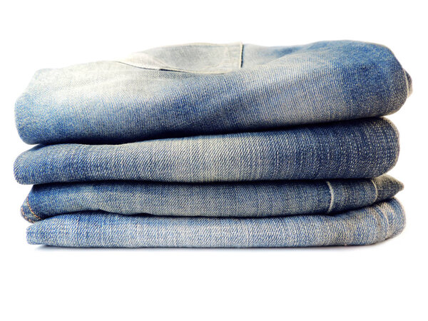 Blue jeans, stack of jeans