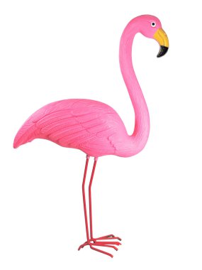 Pink plastic flamingo, isolated clipart