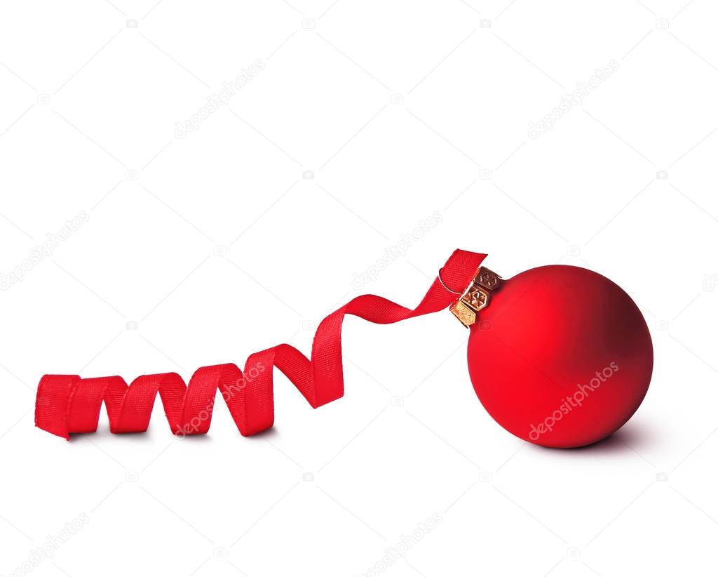 Red christmas tree ball with curly ribbon