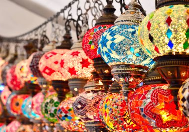 Turkish or oriental lamps on a bazaar clipart