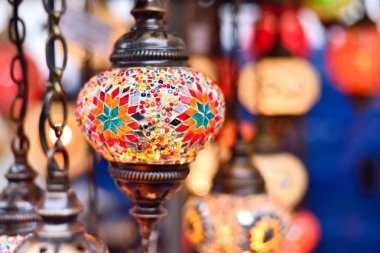 Turkish or oriental lamps on a bazaar clipart