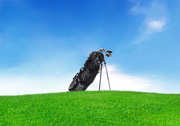 Idyllic golf course with golf bag — Stock Photo, Image