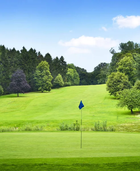 Idyllic golf course with golf flag — Stock Photo, Image