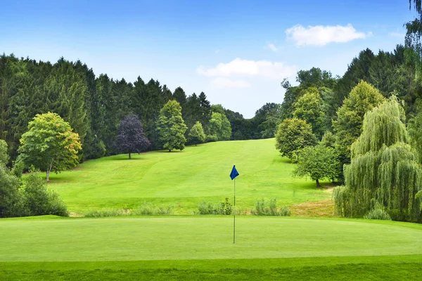 Idyllic golf course with golf flag — Stock Photo, Image