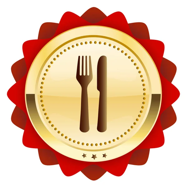 Restoran segel atau ikon dengan garpu dan pisau simbol - Stok Vektor