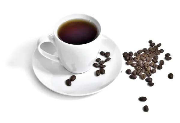 Black coffee in a white coffee cup — Stock Photo, Image