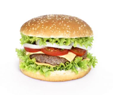 Hamburger, beyaz arka planda izole