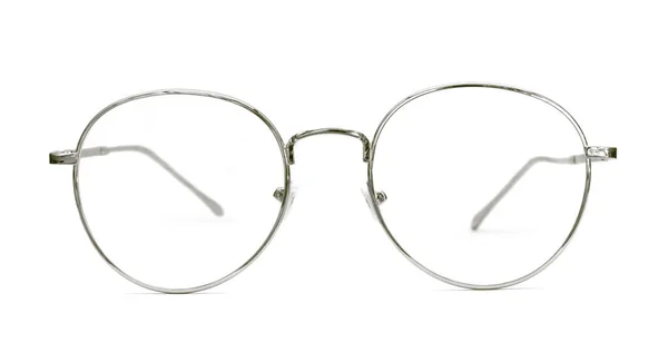 Moderne Silberne Nerd Brille Mit Metallrahmen Isoliertes Objekt Auf Weißem Stockfoto