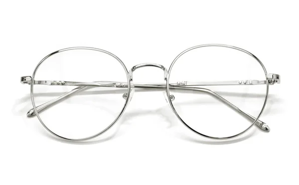 Moderne Silberne Nerd Brille Mit Metallrahmen Isoliertes Objekt Auf Weißem Stockbild