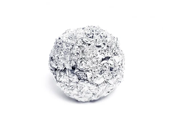 Tinfoil Ball Izolowany Białym Tle Odizolowany Obiekt Folii Aluminiowej Lub Obrazek Stockowy