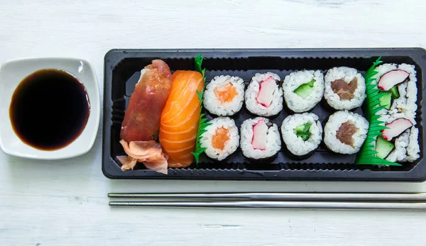 Sushi box with chopstick — Stock Photo, Image