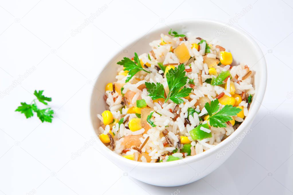 Rice salad on bowl
