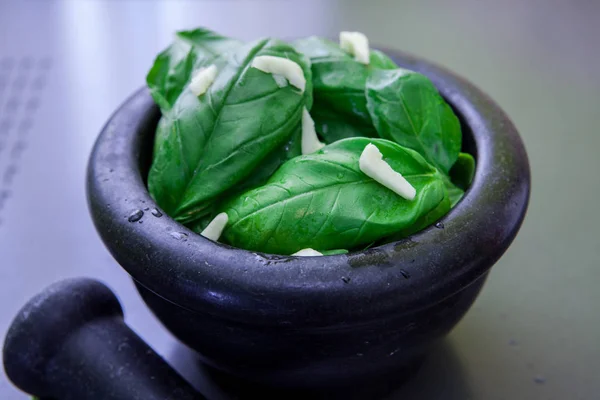 Preparing pesto sauce — Stock Photo, Image