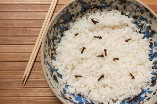 Bowl Aromatic Boiled Basmati Rice Cloves — Stock Photo, Image