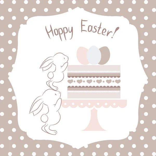 Card Easter Bunnies Cake Vector Illustration — Stock Vector