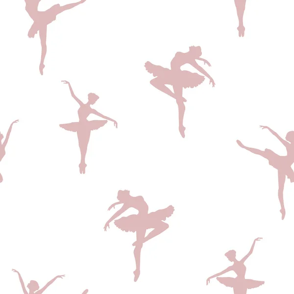 Modello Senza Cuciture Con Balerine Dansing Silhoettes Bianco Rosa Colors — Vettoriale Stock