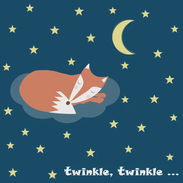 Διάνυσμα Κάρτα Φόντο Fiary Παραμύθι Στον Ύπνο Αλεπού Και Twinkle — Διανυσματικό Αρχείο