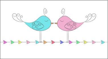 Illustration.Simple tasarım tatlı muhteşem çift kuş vektör. Kartı, afiş, çıkartmalar, posterler ve yazdırılabilir başka şeyler için mükemmel.