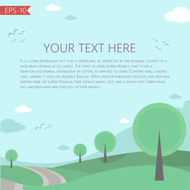  Peri masalı manzara ile vektör çizim. Yaz bunner, kart, kitap kapakları, çocuk posterler, için mükemmel kitap ve broşür esnaf. Şablon.